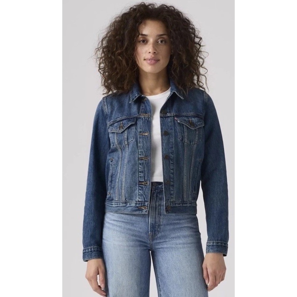 Levi's Original Trucker Jean Jacket Women's L Medium Wash Blue Denim Cropped NWT - Picture 4 of 7